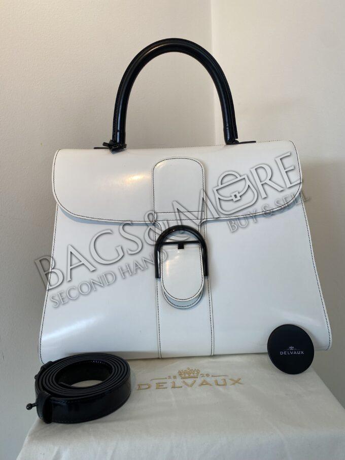 Delvaux Handbag Brillant GM Box Calf Leather White and Black- Magis with Black Strap