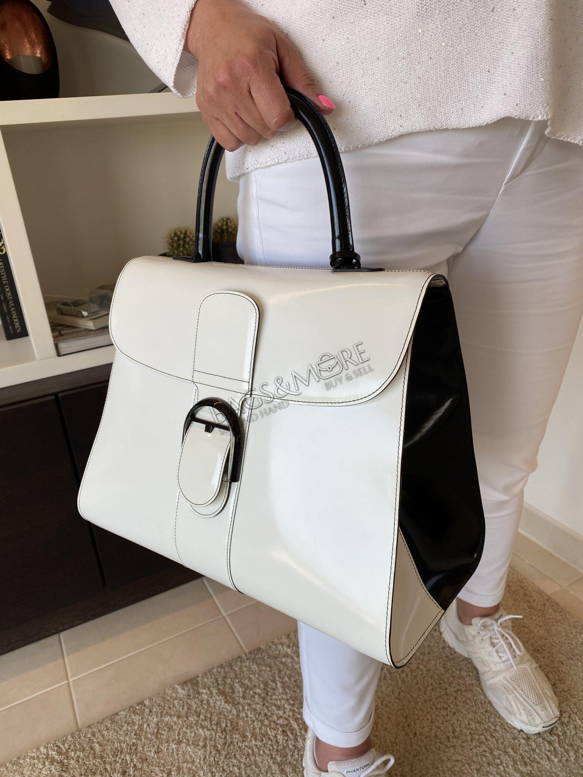 Delvaux Handbag Brillant GM Box Calf Leather White and Black