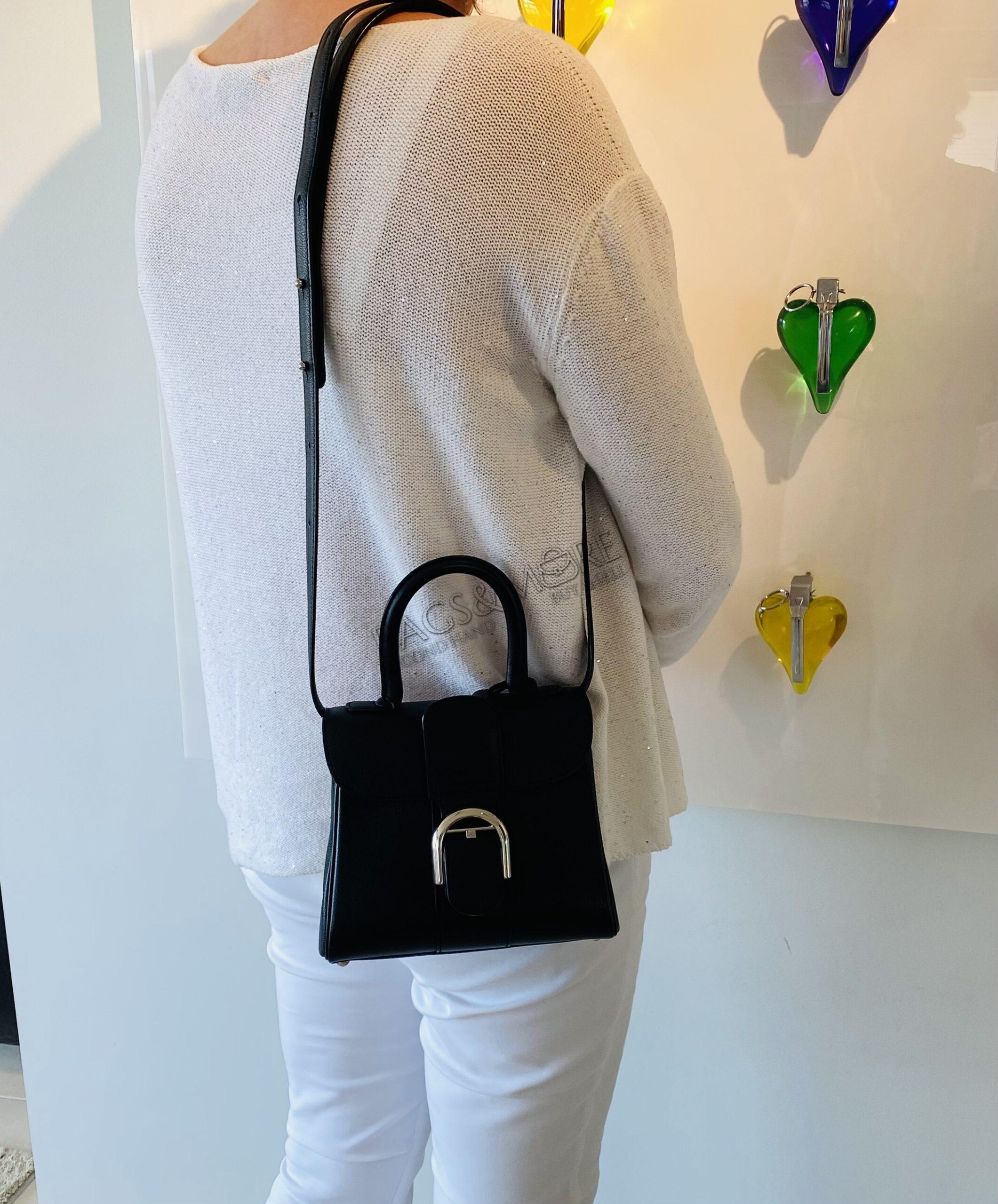 Delvaux Brillant Mini Sellier zwart 100% Calf leder zilverkleurige hardware met schouderband