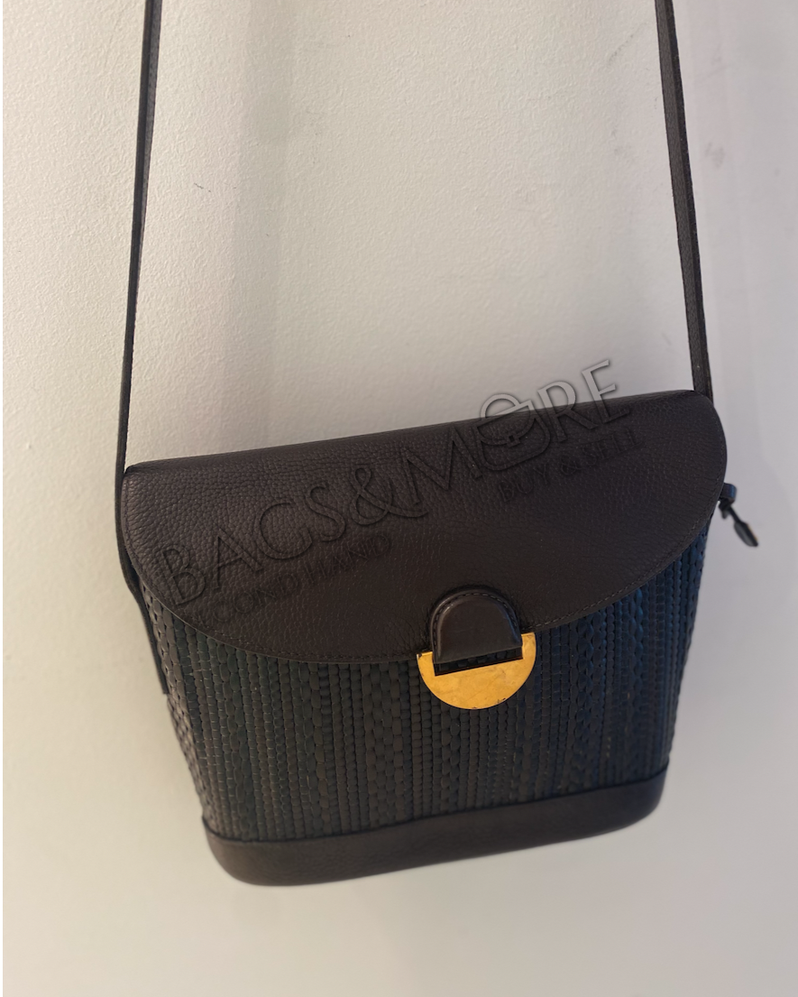 Delvaux schoudertas of Cross Body toile de coir kleuren bruin en zwart met goudkleurige hardware