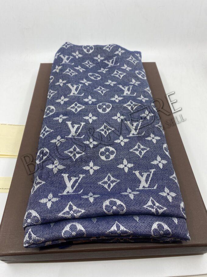 Louis V Monogram Denim Scarf Bleu 60 % Silk and 40 % Wool