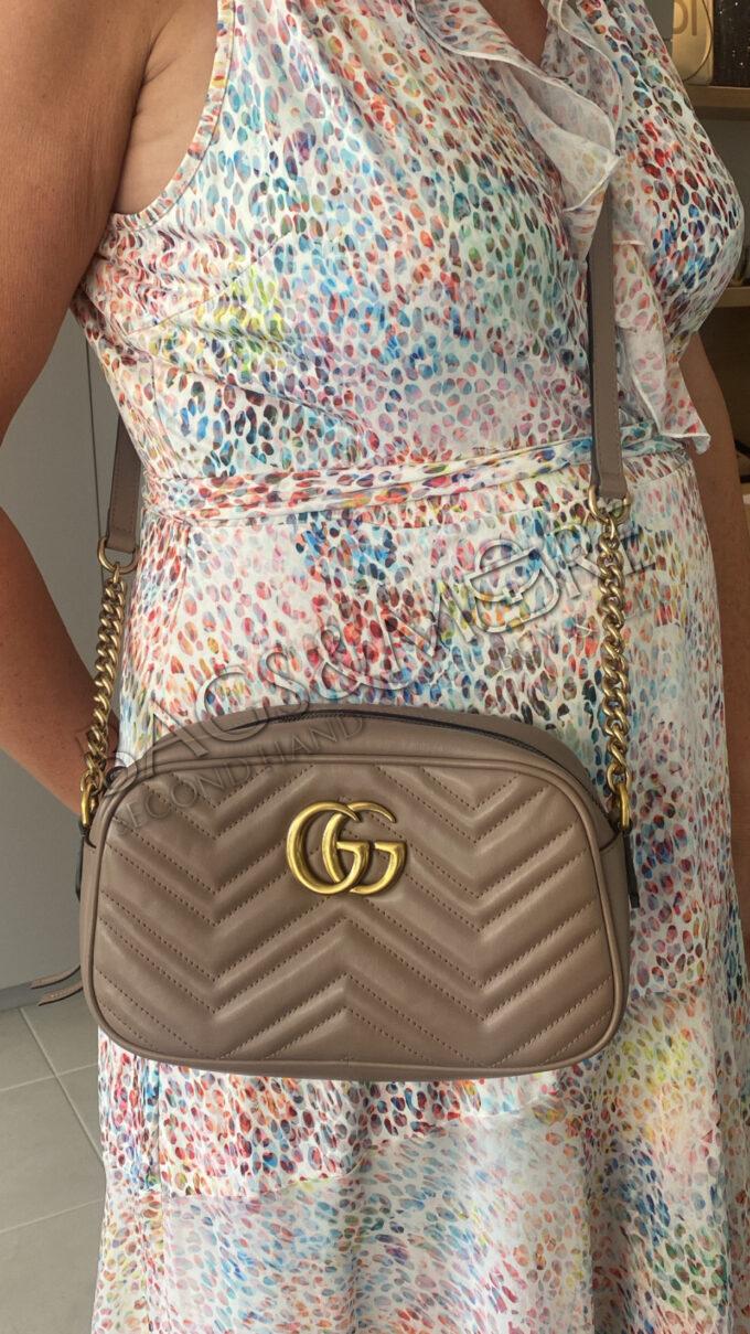 Gucci Marmont Camera Bag colour taupe with Golden hardware