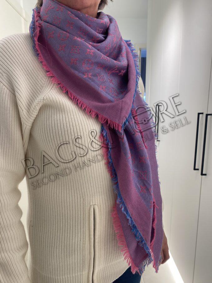 Louis V sjaal carré MNG ( monogram print ) Rainbow blauw en roze
