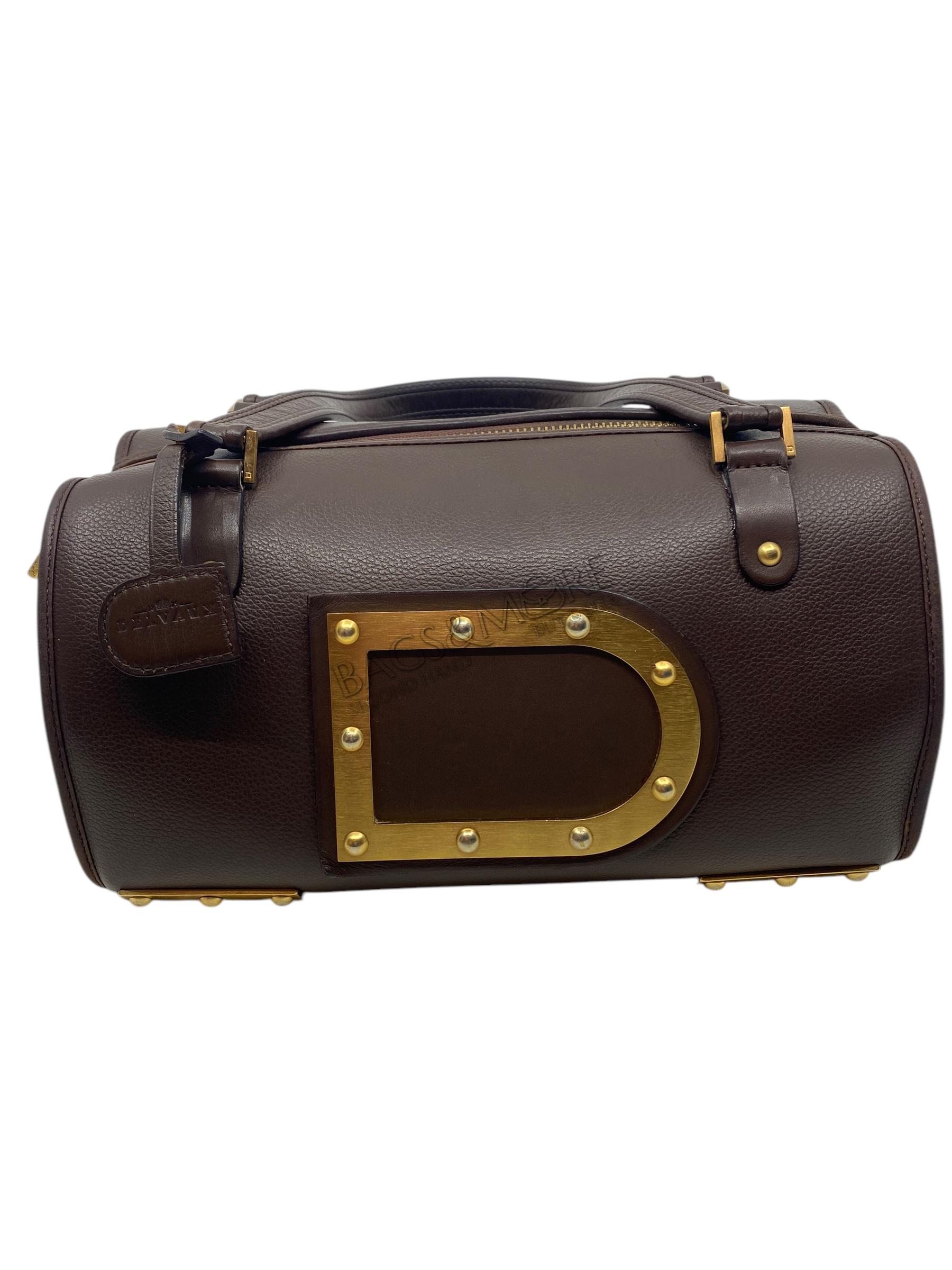 Delvaux handtas Astrid MM jumping leder kleur café met golden studs