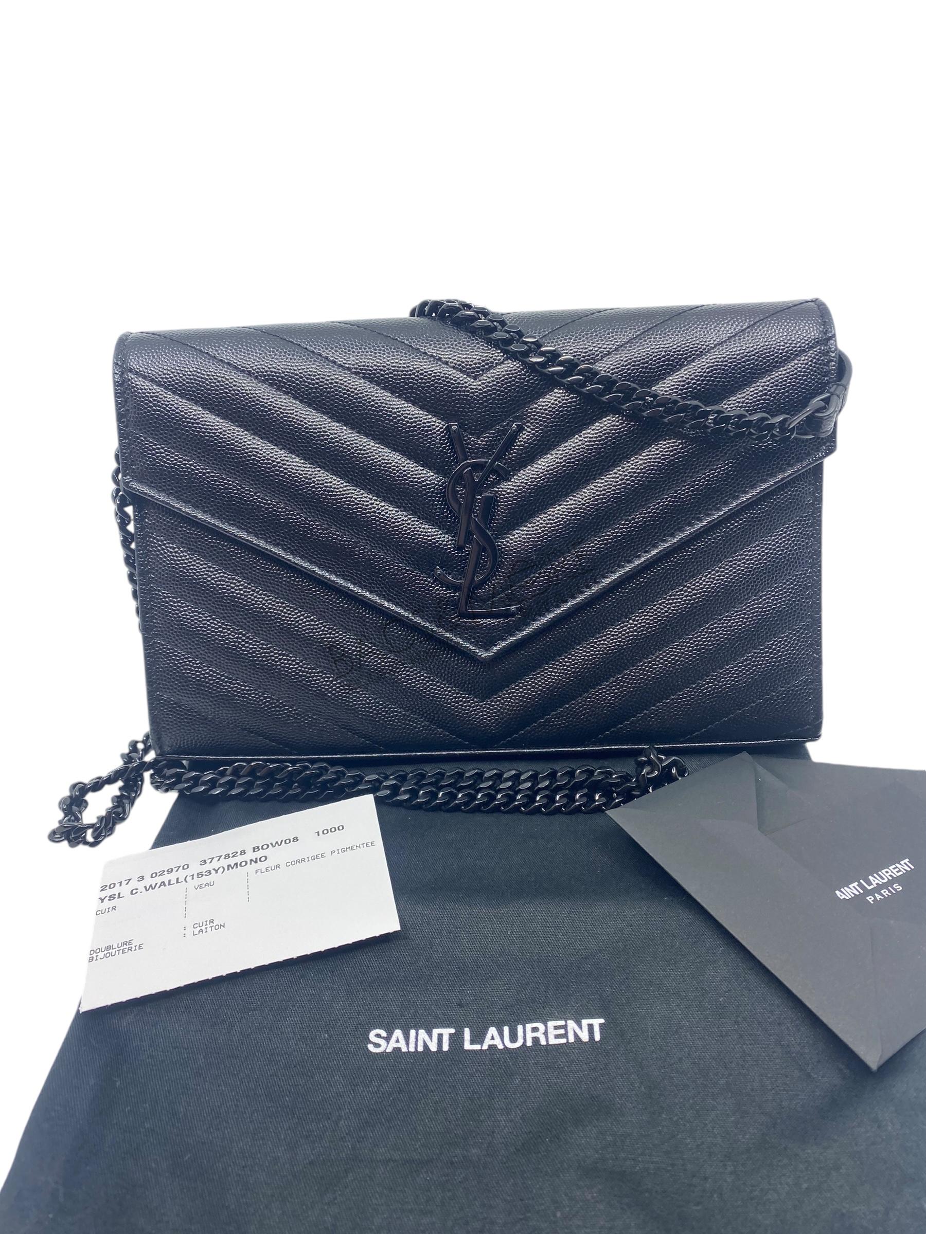 Saint Laurent Wallet on Chain veau leather Black on Black