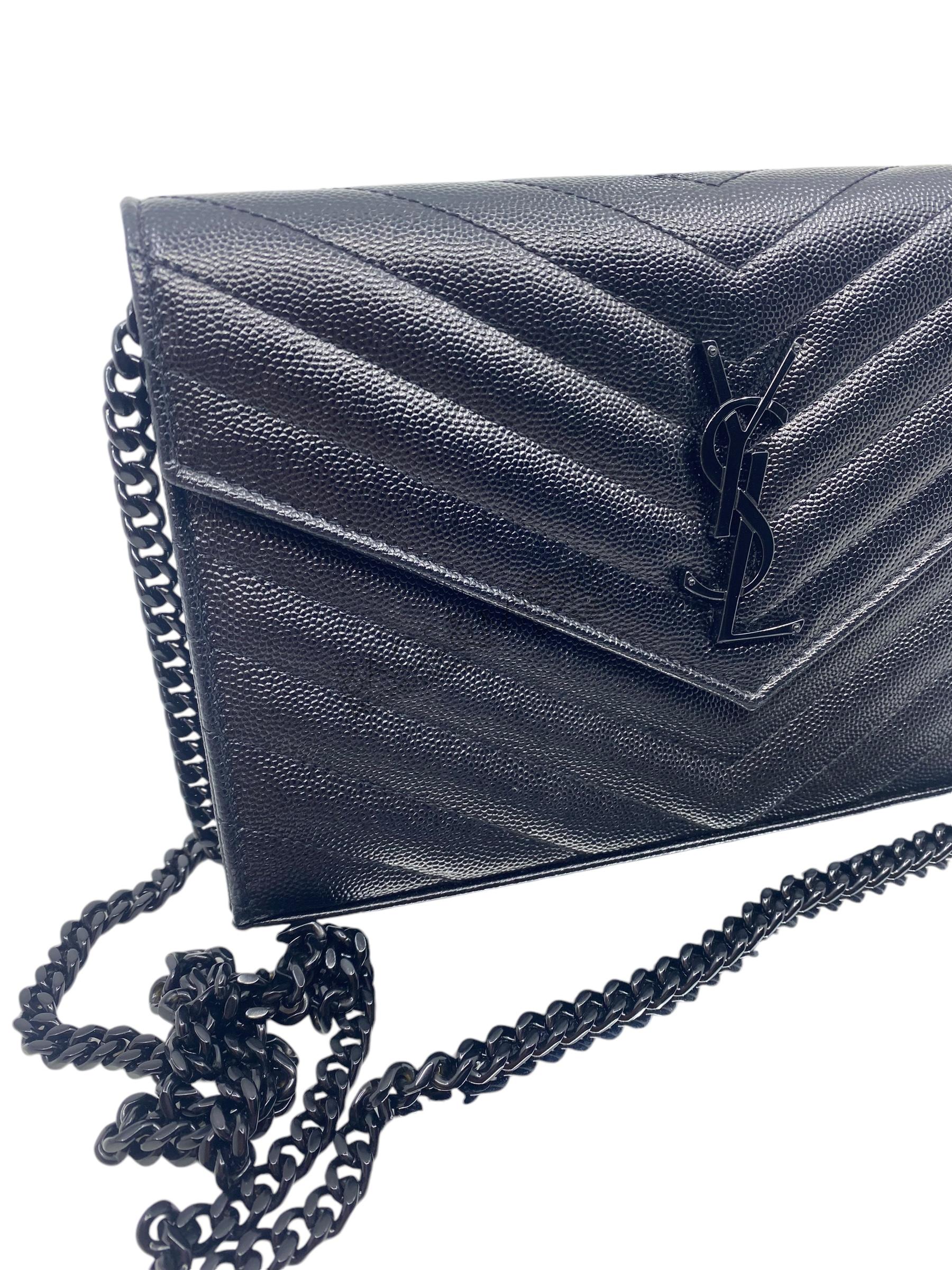 Saint Laurent Wallet on Chain veau leather Black on Black