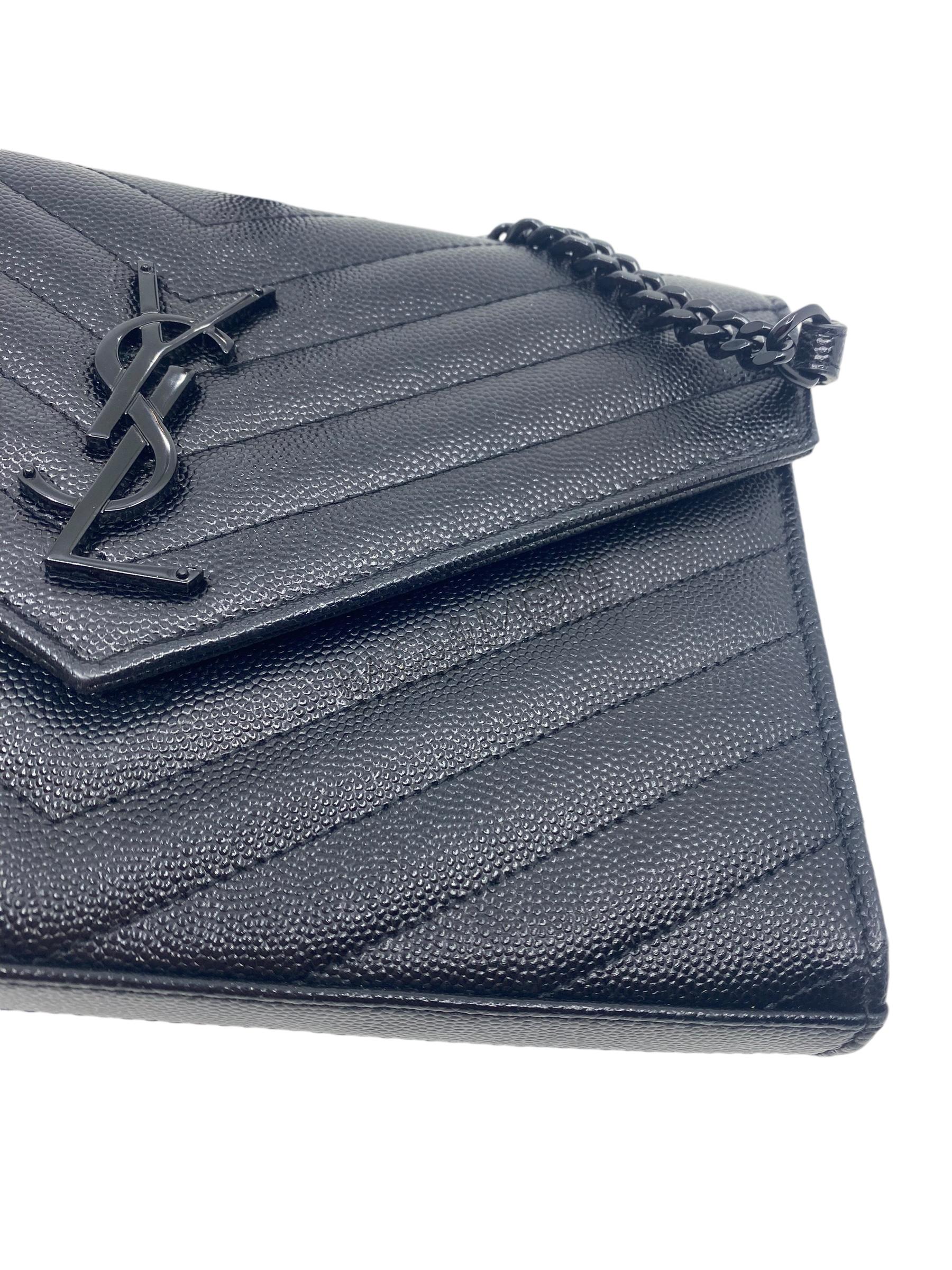 Saint Laurent Wallet on Chain veau leather Black on Black