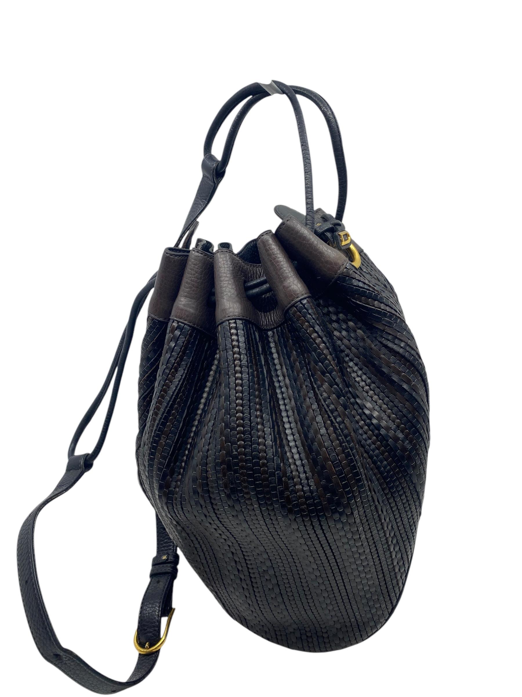 Delvaux Tabarin PM toile de cuir kleuren bruin en zwart met golden hardware