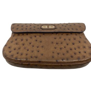 Delvaux Pochette Video in Struisvogelleder – kleur tabak met Golden Hardware