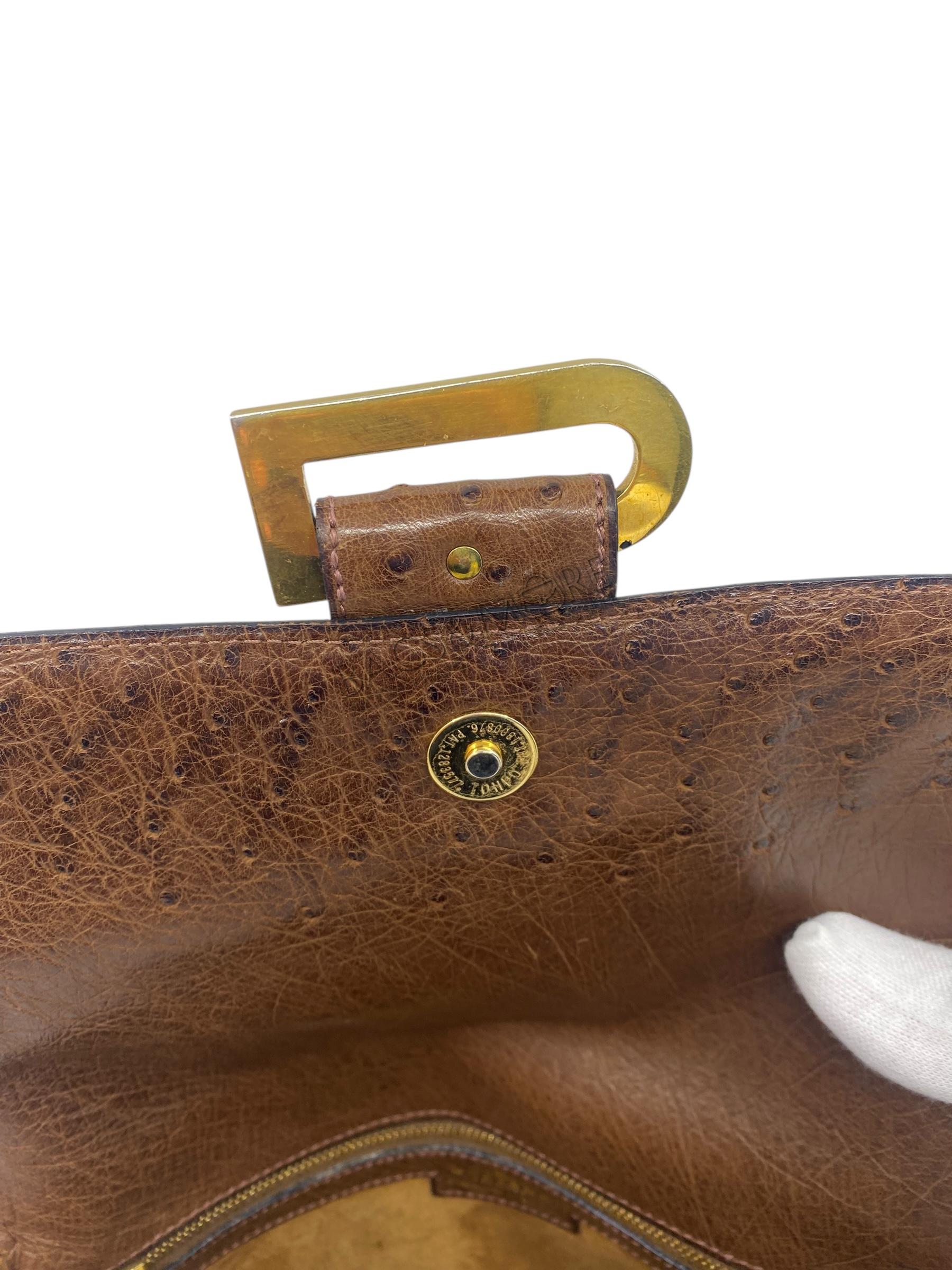 Delvaux Poirier kleur tabac struisvogel leder goudkleurige hardware UNIEK EXEMPLAAR NIEUWSTAAT