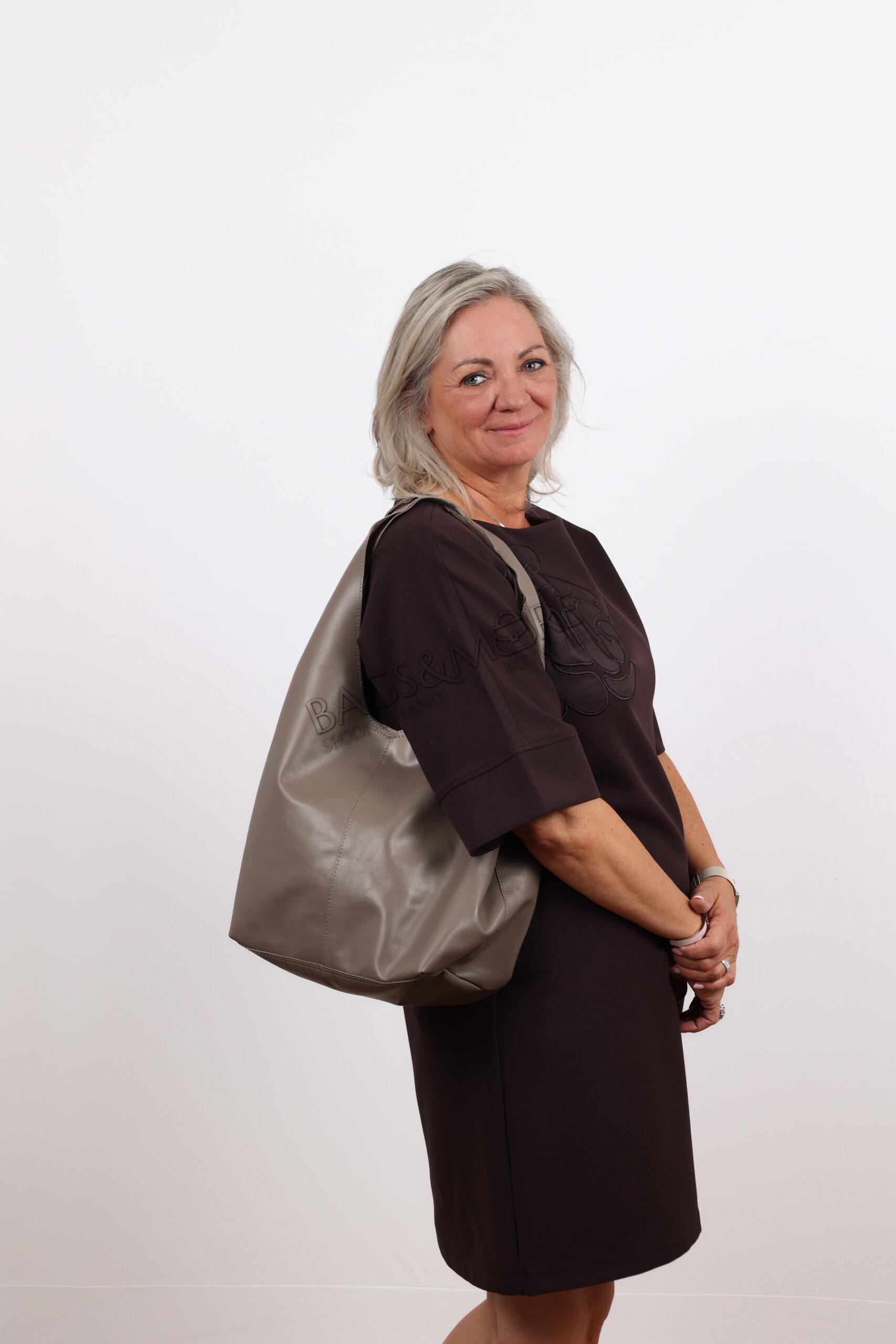 OROYAT schoudertas glad leder kleur greige (afneembare extra rits pochette)