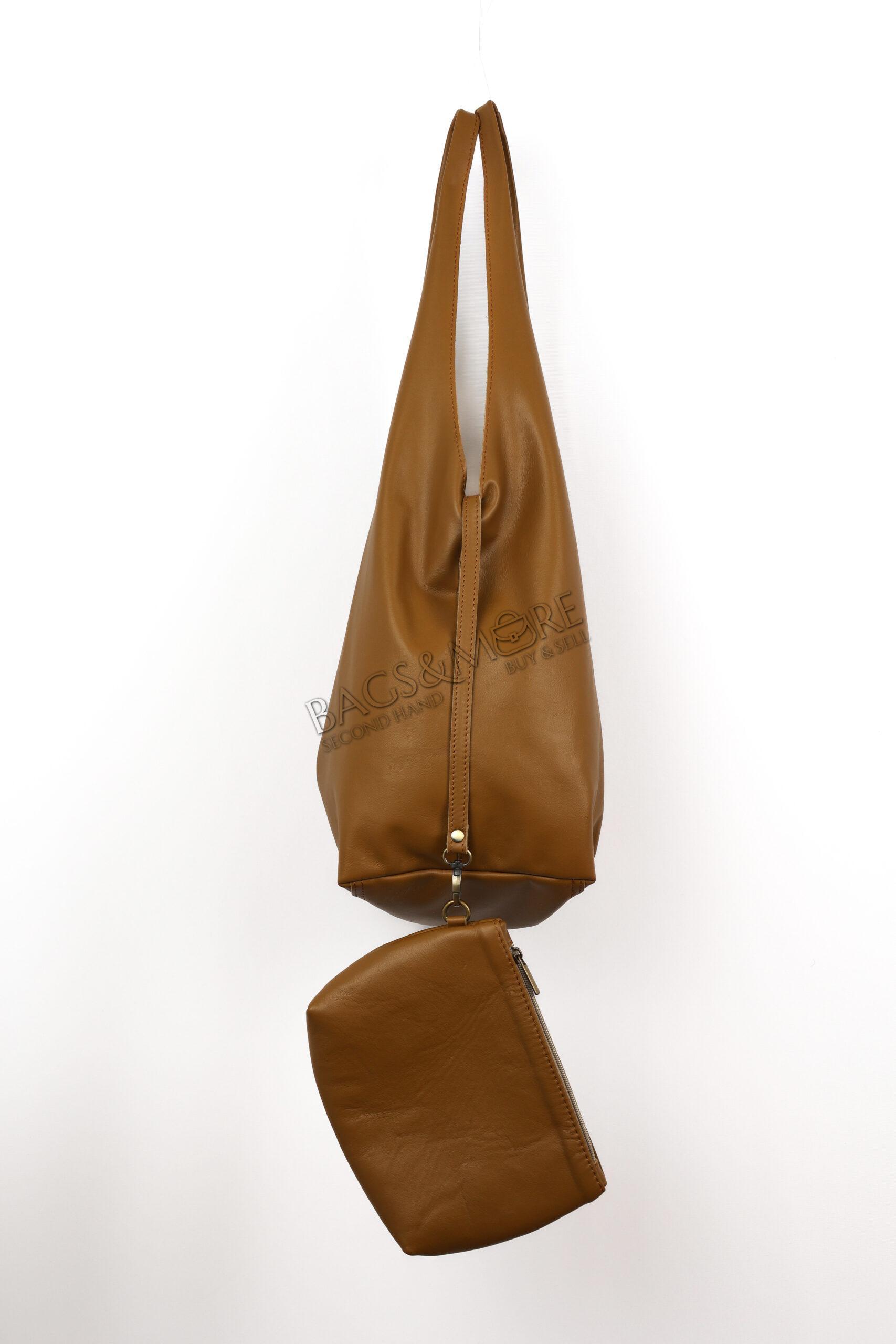 OROYAT schoudertas glad leder kleur mosterd (afneembare extra rits pochette)