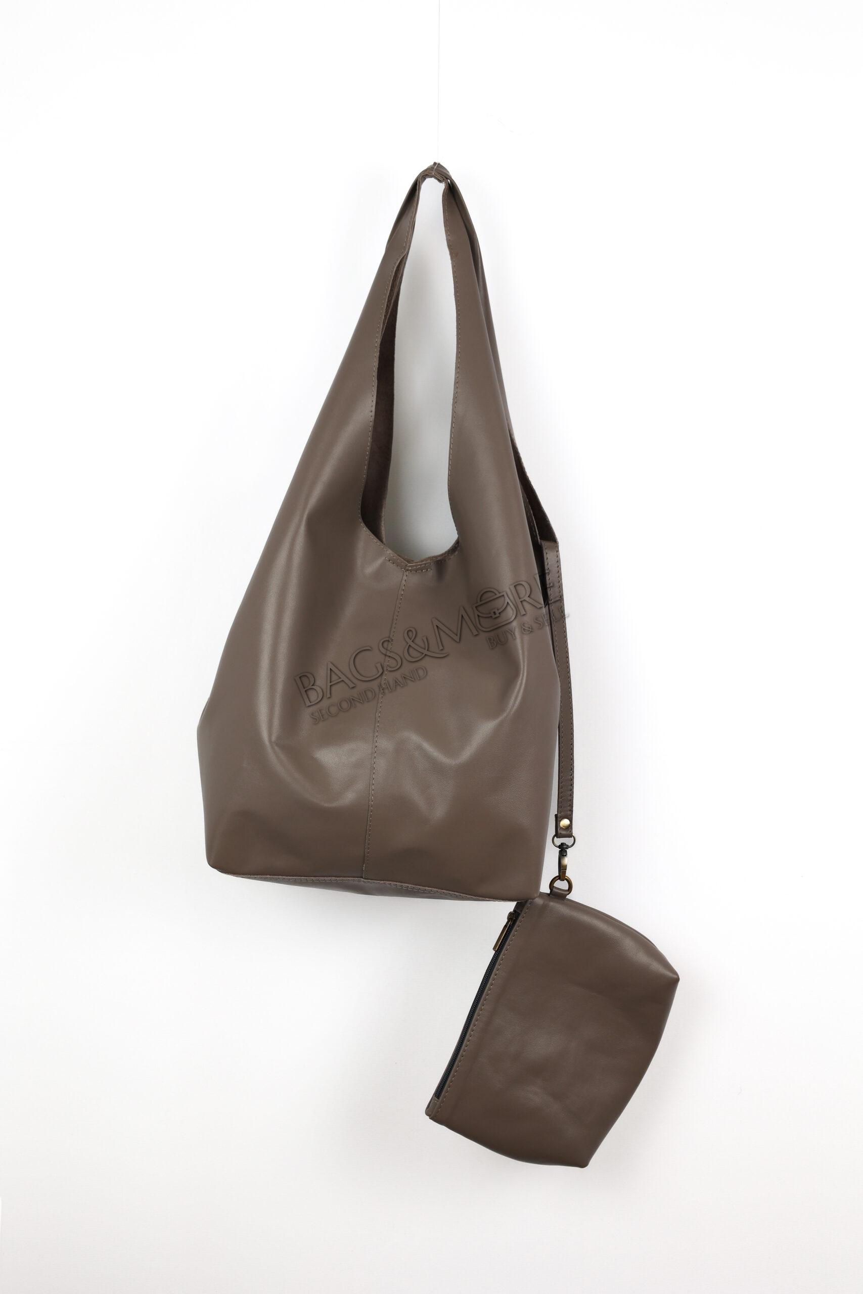 OROYAT schoudertas glad leder kleur greige (afneembare extra rits pochette)