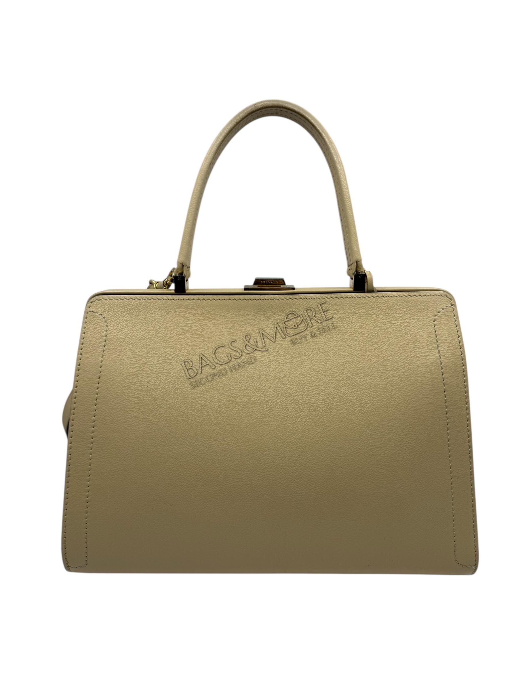 Delvaux handtas Classico GM jumping leder met goudkleurige hardware kleur ivoire