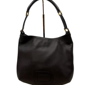 Delvaux Louis PM schoudertas kleur chocolade bruin jumping glad leer met goudkleurige hardware
