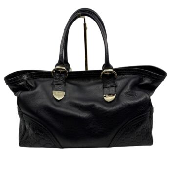 Gucci Signoria handtas embossed leer kleur zwart licht gele goudkleurige hardware
