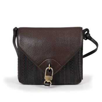 Delvaux Grelon crossbody toile de cuir kleuren bruin en zwart